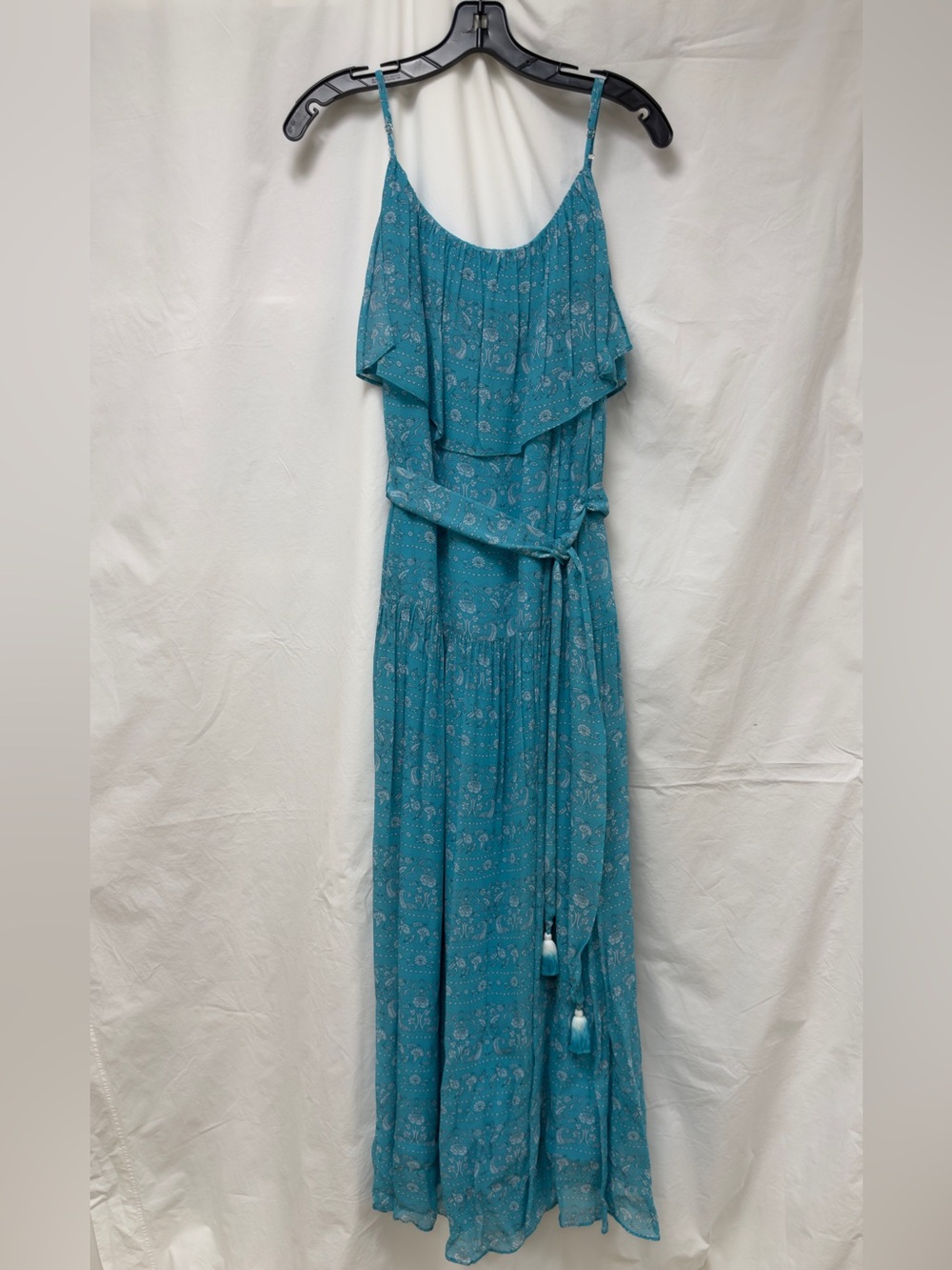 Vanessa Bruno Teal Paisley Maxi Dress with Tassel Tie